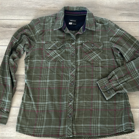 Marmot Bridget Long sleeve green flannel shirt women's size large - Picture 2 of 6